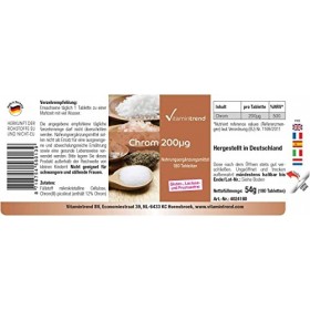 Chrome 200mcg - Picolinate de Chrome - 180 comprimés - ! POUR 6 MOIS ! – Végan – Flacon avantageux | Vitamintrend®