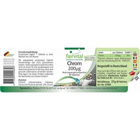 Fairvital | Chrome 200μg - picolinate de chrome en vrac - pour 3 mois - Fortement dosé - VEGAN - 90 comprimés