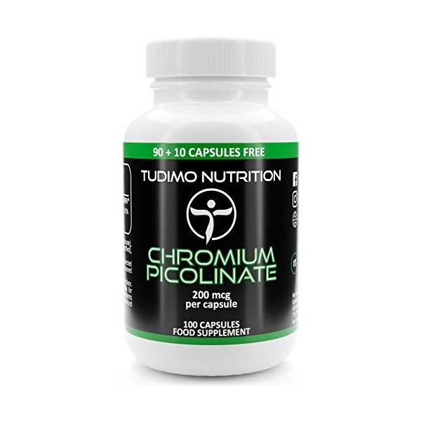 Picolinate de Chrome 200 mcg - 100 Capsules 3+ mois à Désintégration Rapide, avec 200mcg Chrome Picolinate Complement Alime