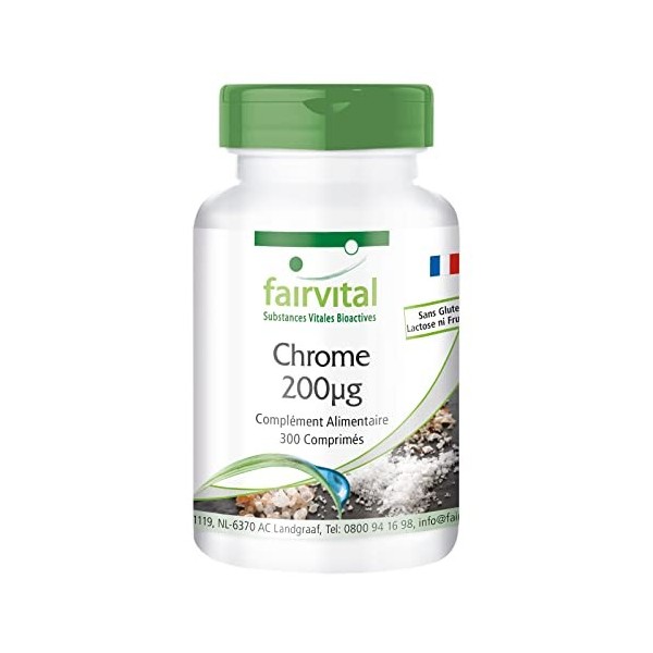 Fairvital | Chrome 200mcg - BOITE pour 300 JOURS - Fortement dosé - VEGAN - 300 comprimés - Picolinate de chrome