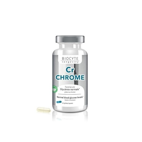 BIOCYTE Cr Chrome - Complément Alimentaire Glycémie Normale - A base de Chrome, Levure de Bière et Niacine - 60 Gélules - Pro
