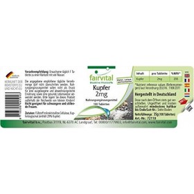 Fairvital | Cuivre 2mg - pour 100 jours - VEGAN - Hautement dosé - 100 comprimés - compléments alimentaires forme bisglycinat