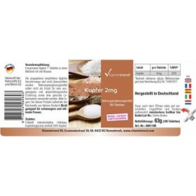 Cuivre 2mg - Végan - Complément alimentaire hautement dosé - Boite de 180 comprimés - ! POUR 6 MOIS ! | Vitamintrend®