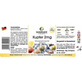 Cuivre 2mg - Végan - 100 gélules - Bisglycinate de cuivre | Warnke Vitalstoffe