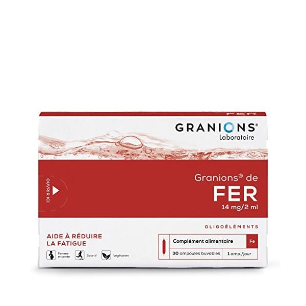 Fer GRANIONS | Fer complément alimentaire anti-fatigue | Fer iron naturel hautement dosé 14mg | Fatigue, carence, contrôle 