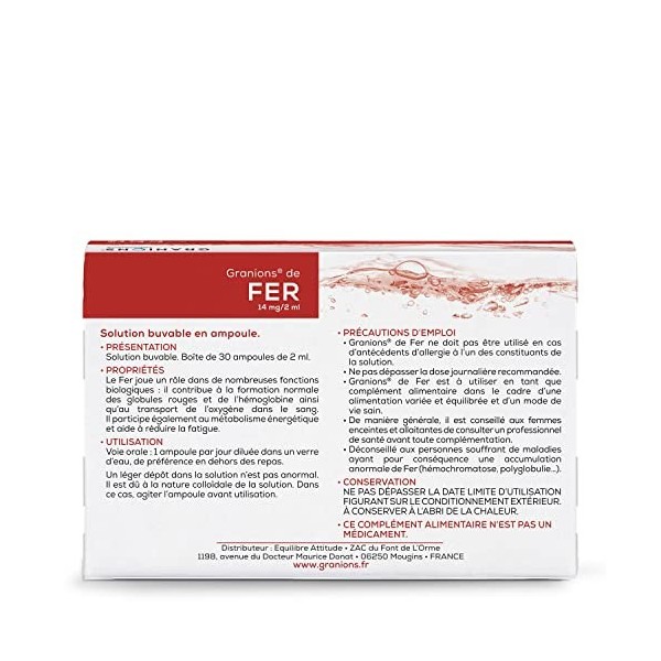 Fer GRANIONS | Fer complément alimentaire anti-fatigue | Fer iron naturel hautement dosé 14mg | Fatigue, carence, contrôle 