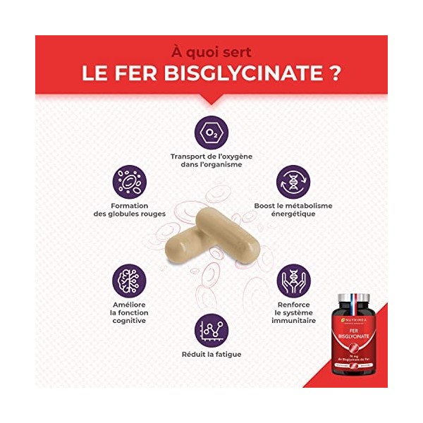 FER Bisglycinate + Vitamine C - 14 mg de Fer/Gélule - Procure 100% des Besoins Journaliers - Absorption & Biodisponibilité Ma