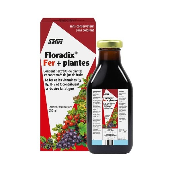 Salus Floradix® Fer + Plantes - Formule Liquide Anti-Fatigue Riche en Fer - Enrichi en Vitamine C pour une Bonne Absorption -