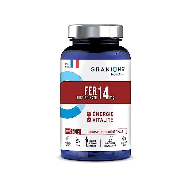 GRANIONS Immunité et Energie FER bisglycinate 14 mg+vitamines B-100% des apports recommandés-Biodisponiblité optimale-ENERGIE