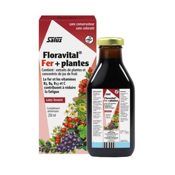 Salus Floravital® Fer + Plantes - Formule Liquide Anti-Fatigue Riche en Fer - Sans Levure ni Gluten - Enrichi en Vitamine C p