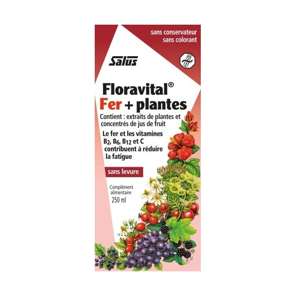 Salus Floravital® Fer + Plantes - Formule Liquide Anti-Fatigue Riche en Fer - Sans Levure ni Gluten - Enrichi en Vitamine C p