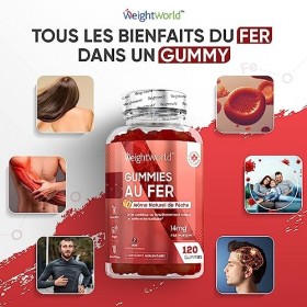 Gummies au Fer 14mg - 120 Gummies Vegan 2 Mois - Arôme Naturel de Pêche - Gommes à Mâcher Biodisponible - Complément Alimen