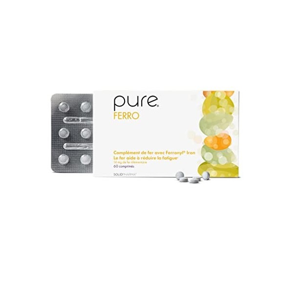 Pure Ferro – 60 Comprimés de Fer Hautement Dosés, Comprimés Véganes, Complément Alimentaire, Comprimés de Vitamines Complexes