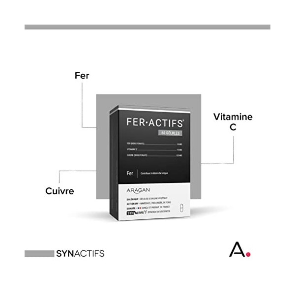 ARAGAN - Synactifs - Feractifs - Complément Alimentaire Anti-Fatigue - Tonus et Vitalité - Fer Bisglycinate, Cuivre et Vitami