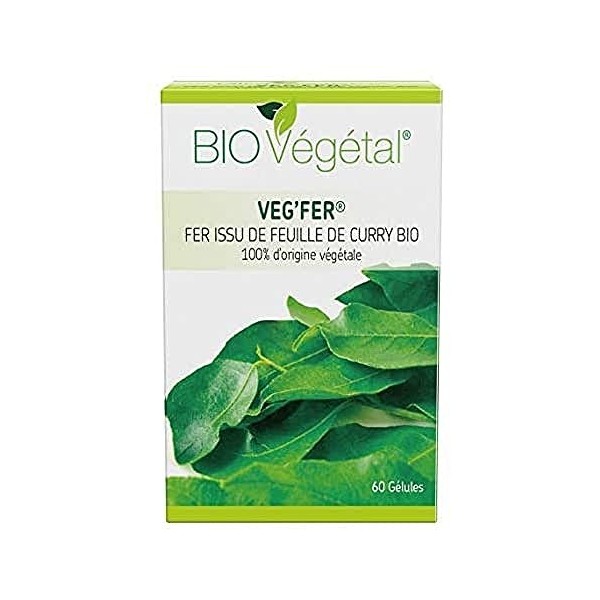 VEGFER BIO/FER 100% DORIGINE VEGETALE ET BIO BIEN TOLERE PAR LORGANISME/PROCEDE BREVETE / 60 gélules/ 2 mois/Made in Franc