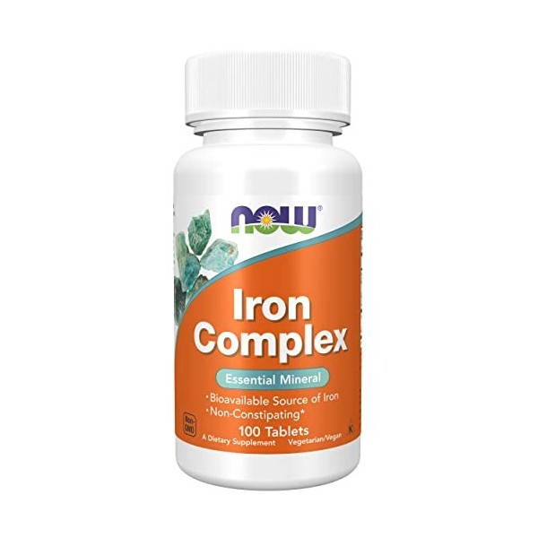 Now Foods, Iron Complex Complexe de Fer , 27mg, 100 Comprimés végétaliens, Testé en Laboratoire, Fer, Vitamines, Sans Gluten