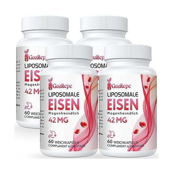 Fer liposomal 42 mg sulfate de fer - Avec de lacide folique et de la vitamine B12-60 capsules 2PACK 