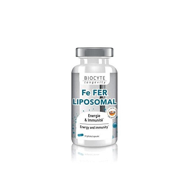 BIOCYTE Fer Liposomal - Complément Alimentaire Energie et Immunité - A base de Fer, Vitamine C, Vitamine B12-30 Gélules - Pro