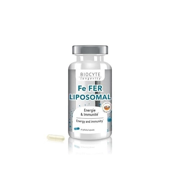 BIOCYTE Fer Liposomal - Complément Alimentaire Energie et Immunité - A base de Fer, Vitamine C, Vitamine B12-30 Gélules - Pro