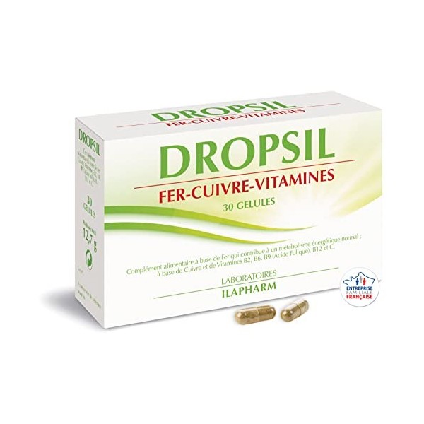 Laboratoires Ilapharm - DROPSIL Fer - Cuivre - Vitamines- ENTRAIN, DYNAMISME et BONNE HUMEUR - Boite de 60 gélules