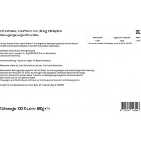 Life Extension, Iron Protein Plus Fer , 15mg, 100 Capsules végétales, Testé en Laboratoire, Sans Gluten, Sans Soja, Sans OGM
