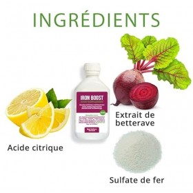 Jus de betterave à haute teneur en fer - Iron Boost - Suppléments de fer doux pour femmes et hommes - Supplément de fer liqui