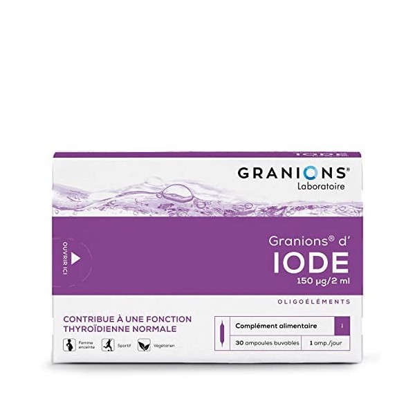 Iode naturel GRANIONS | Iode complement alimentaire thyroide | Iode de potassium 150µg | Fonction thyroïdienne normale, hormo
