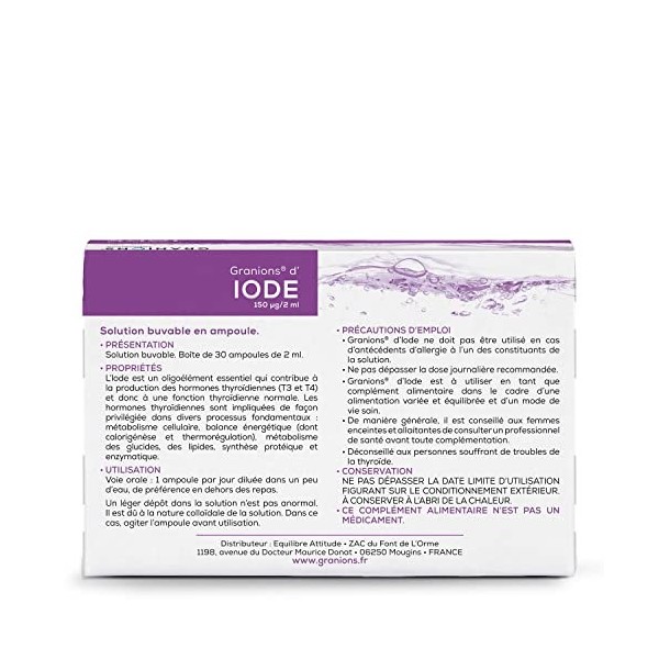 Iode naturel GRANIONS | Iode complement alimentaire thyroide | Iode de potassium 150µg | Fonction thyroïdienne normale, hormo