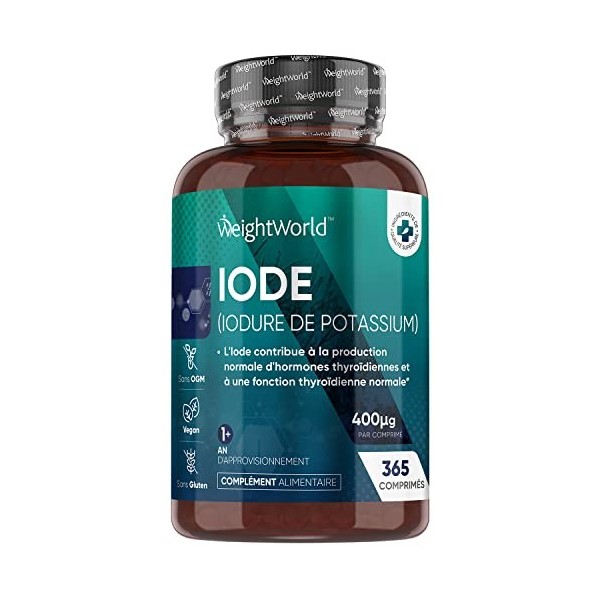 Comprimés dIode de Potassium Stable 400μg - 365 Micro Comprimés Vegan 5mm , 1 Comprimé Tous les 3 Jours, Iodure de Potassiu