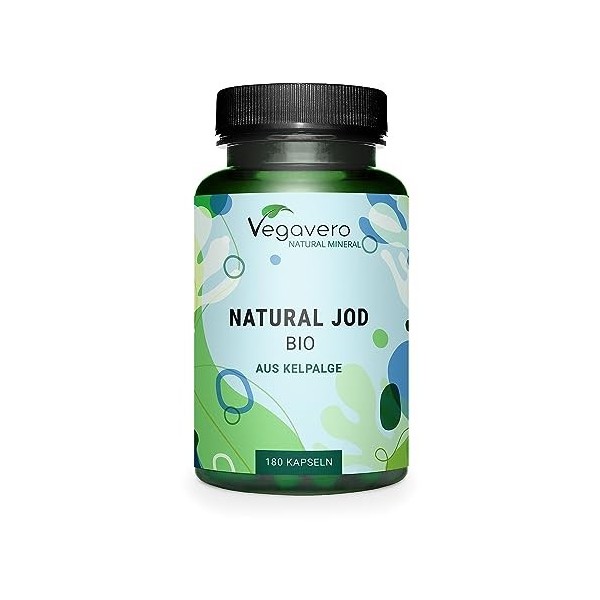 Iode BIO Vegavero® | 180 Gélules 6 mois | 100% NATUREL : Issu d’Algue Kelp PureSea® | Thyroïde* + Antioxydant | 150 mcg 