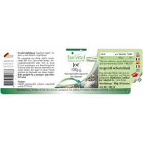 Fairvital | Iode 150μg - comprimés diode - fortement dosé - avec 150mcg diodure de potassium, 180 comprimés, végétarien