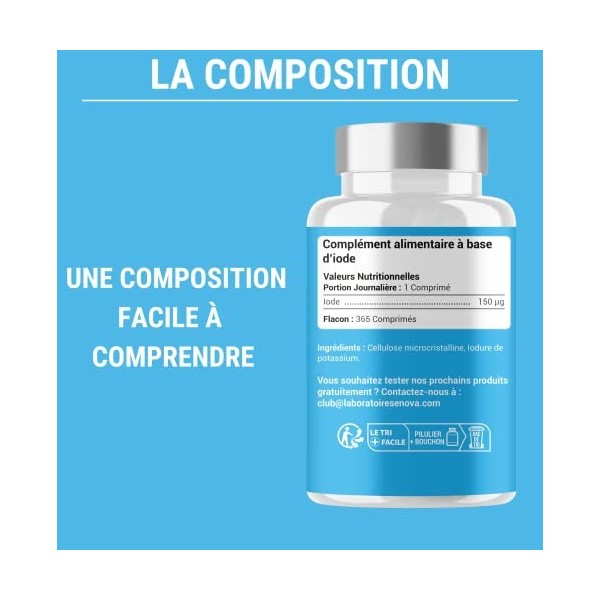 IODE 150 MCG | 365 petits comprimés | Iode thyroide | Fabriqué en France | Iodure de Potassium | Complement alimentaire | San