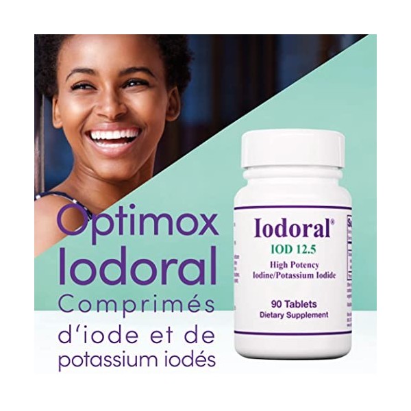 Optimox, Iodoral 12,5mg, avec Iode et Iodure de Potassium, Dépôt, 90 Comprimés végétaliens, Testé en Laboratoire, Végétarien,