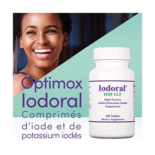 Optimox, Iodoral 12,5mg, avec Iode et Iodure de Potassium, Dépôt, 180 Comprimés végétaliens, Testé en Laboratoire, Végétarien