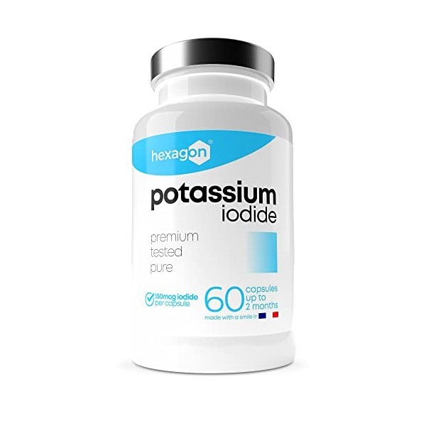 Iode 150mcg - Iodure de Potassium - +2 Mois de Cure, 100% des AR - Fonction Nerveuse & Cognitive - Potassium Iodide - 60 Gélu