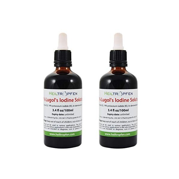 2x 100 ml Solution iodo-ioduree | 7% Solution de Lugol | 21% Formulation liquide | Fabriqué avec 7 pour cent diode et 14% d