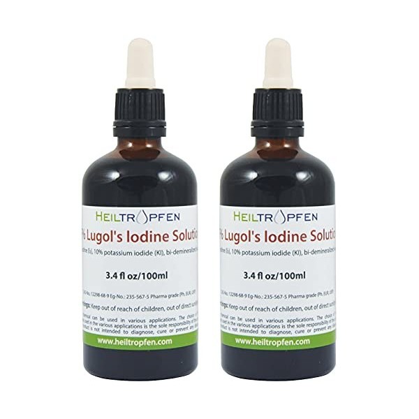 2x100ml Solution Iodo-ioduree | Solution de Lugol | 15% Formulation Liquide | Fabriqué avec 5 pour Cent diode et 10% diodur