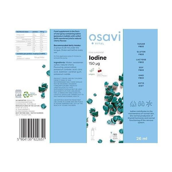 Osavi Iodine Oral Spray, 150mcg Cherry - 26 ml.