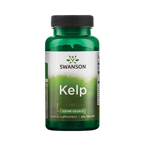 Swanson, Kelp, avec Iode Naturel, 250 Capsules végétaliennes, Hautement Dosées, Testées en Laboratoire, Végétariennes, Sans S