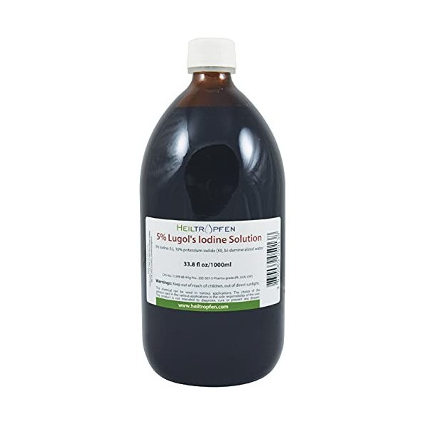 Solution iodo-ioduree | 5% Solution de Lugol 1000ml | 15% Formulation liquide | Fabriqué avec 5 pour cent diode et 10% diod