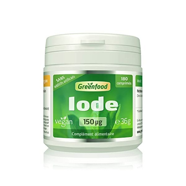 Greenfood Iode, 150 μg, 180 comprimés, vegan - important pour un métabolisme énergétique normal. SANS additifs artificiels. S