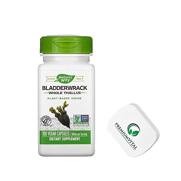 PremiumVital, Natures Way, Bladderwrack Varech Vésiculeux , 580mg, 100 Capsules végétaliennes, avec Pilulier Pratique, Test