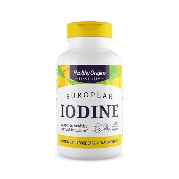 Healthy Origins Iodine européenne iodure de potassium , 150mcg diode, 240 Gélules Végétaliennes, Testé en Laboratoire, Végé