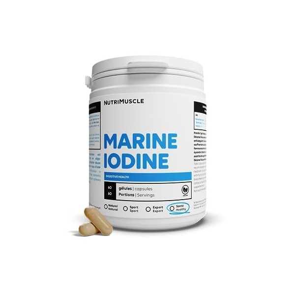 Iode Marin 60 gélules | Algue Marine "Fucus vesiculosus" | Fonction normale throïde - Capacités cognitives | Nutrimuscle
