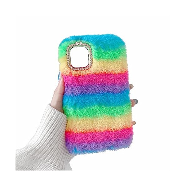 Miagon Coloré Peluche Fourrure Coque pour Samsung Galaxy S20 Ultra,Kawaii Étui de Protection Hiver Chaud Souple Poilu Doux Ho