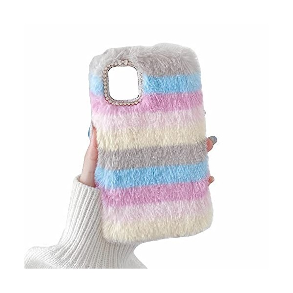 Miagon Coloré Peluche Fourrure Coque pour Samsung Galaxy S20 Ultra,Kawaii Étui de Protection Hiver Chaud Souple Poilu Doux Ho