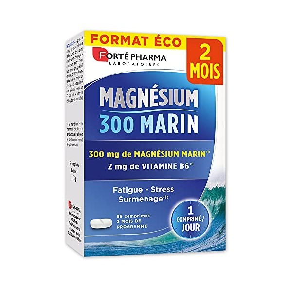 Forté Pharma - Magnésium 300 Marin | 300 mg de Magnésium Marin - Stress, Fatigue, Anxiété, Surmenage, Irritabilité - Vitamine