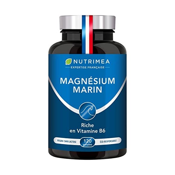 Magnésium Marin et Vitamine B6 | Combat Efficacement la Fatigue | 150 mg/jour | 120 Gélules dOrigine Végétale | 4 Mois de Cu