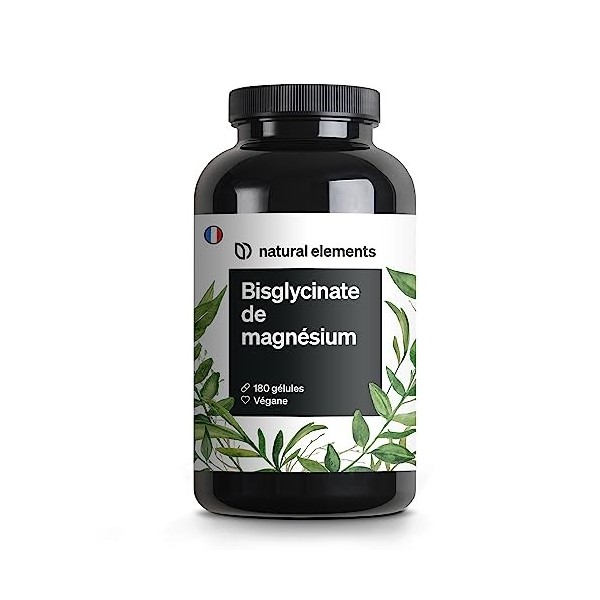 Magnésium Bisglycinate – 300 mg de magnésium élémentaire/dose journalière – 180 gélules, soit une provision de 2 mois – magne