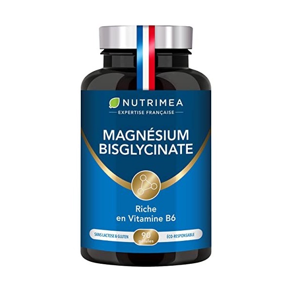 Magnésium Bisglycinate + Vitamine B6 - Sommeil, Stress, Fatigue - Absorption Maximale & Assimilation Facilitée - 90 Gélules V